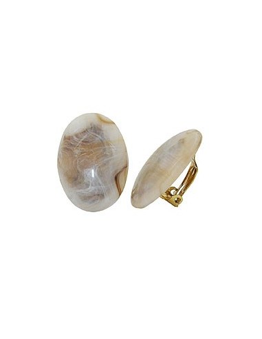 clip-on earring oval cream marbled 17x19mm