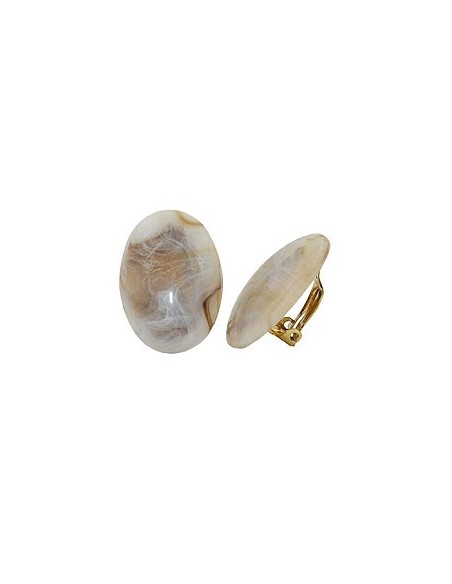 clip-on earring oval cream marbled 17x19mm