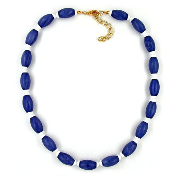 necklace olive shaped beads blue/ white