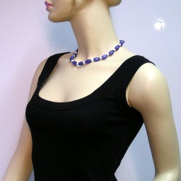 necklace olive shaped beads blue/ white