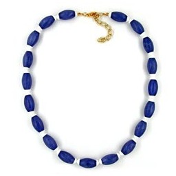 necklace olive shaped beads blue/ white