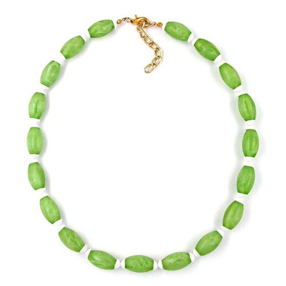 necklace olive shaped beads green/ white