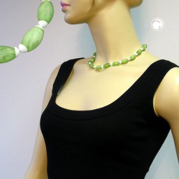 necklace olive shaped beads green/ white