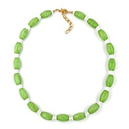 necklace olive shaped beads green/ white