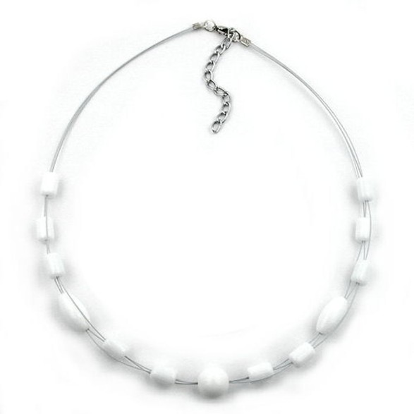 necklace glass beads white shiny 45cm