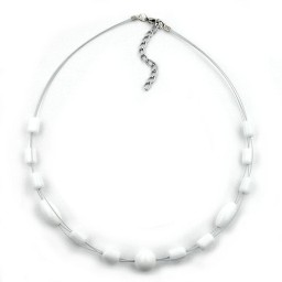 necklace glass beads white shiny 45cm