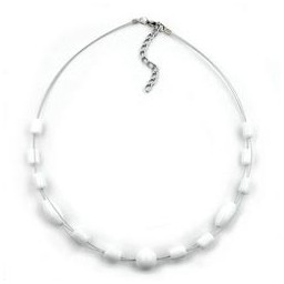 necklace glass beads white shiny 45cm