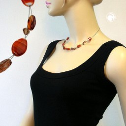 necklace glass beads rust brown 44cm