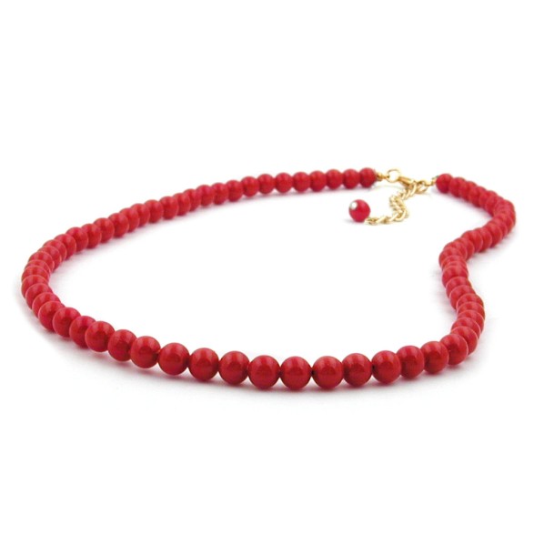 necklace red beads 6mm glossy