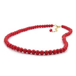 necklace red beads 6mm glossy