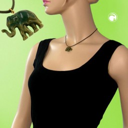 necklace small elephant pendant olive green marbled