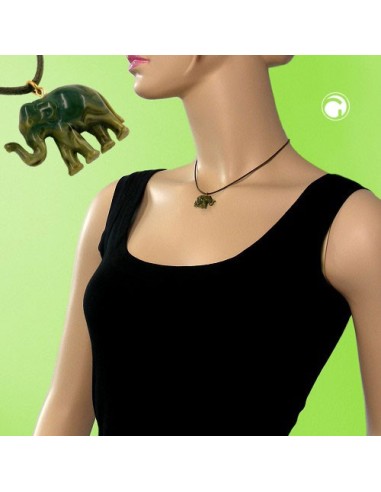 necklace small elephant pendant olive green marbled