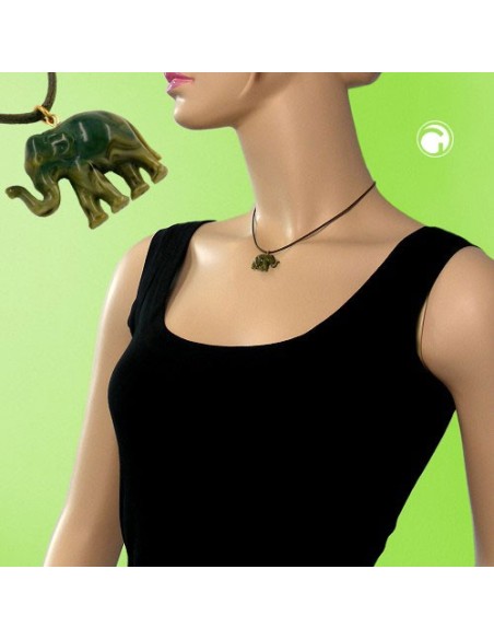 necklace small elephant pendant olive green marbled