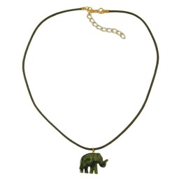 necklace small elephant pendant olive green marbled