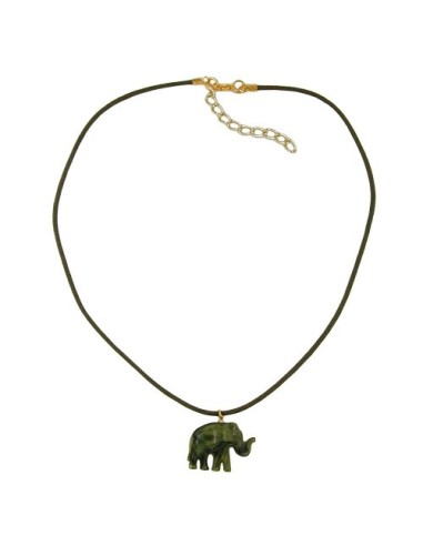 necklace small elephant pendant olive green marbled