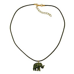 necklace small elephant pendant olive green marbled