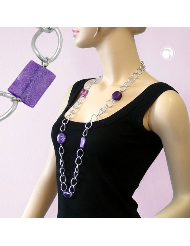 necklace wide curb chain lilac pearl 100cm