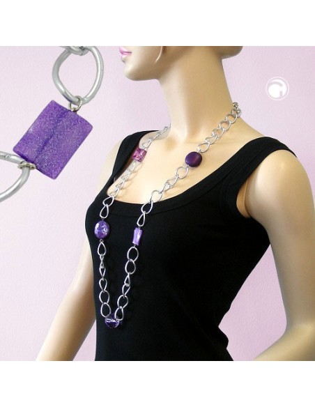 necklace wide curb chain lilac pearl 100cm