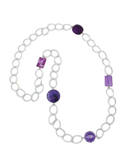 necklace wide curb chain lilac pearl 100cm