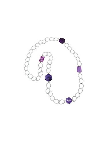 necklace wide curb chain lilac pearl 100cm