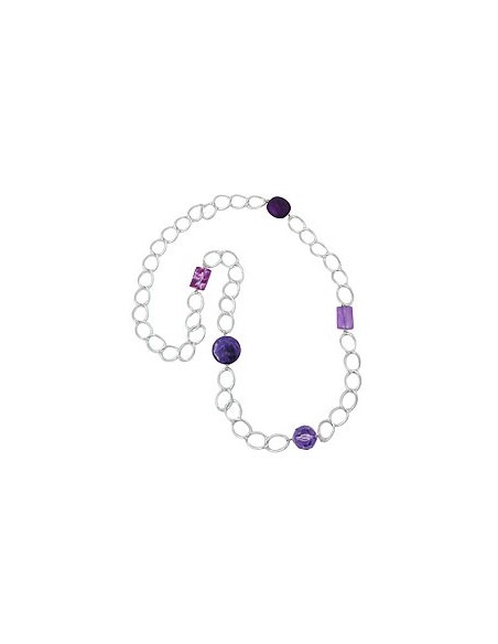 necklace wide curb chain lilac pearl 100cm