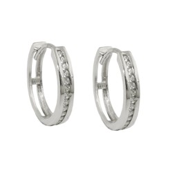 hoop earring 14x3mm hinged with zirconias 9k white gold