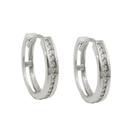 hoop earring 14x3mm hinged with zirconias 9k white gold