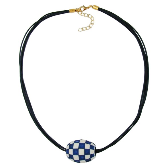 necklace olive ivory-blue & gold 50cm