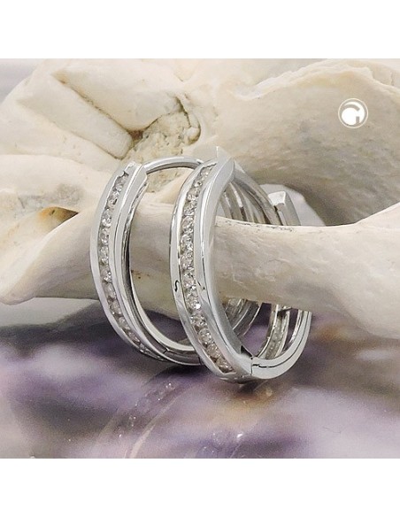 hoop earring 14x3mm hinged with zirconias 9k white gold