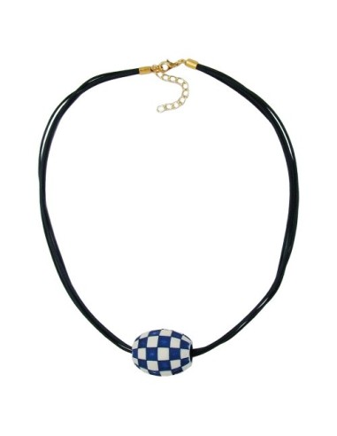 necklace olive ivory-blue & gold 50cm