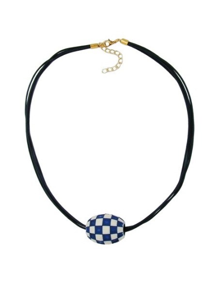 necklace olive ivory-blue & gold 50cm