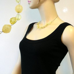 necklace yellow glass beads on coated flexible wire