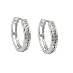 hoop earring 14x3mm hinged with zirconias 9k white gold
