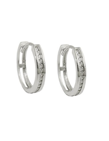 hoop earring 14x3mm hinged with zirconias 9k white gold