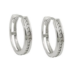 hoop earring 14x3mm hinged with zirconias 9k white gold