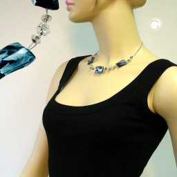 necklace steel-blue and white beads on coated flexible wire 45cm