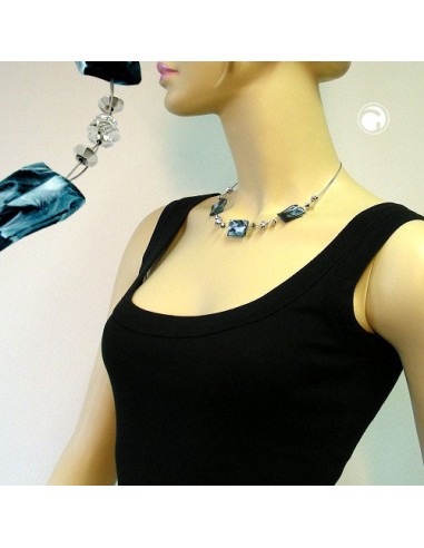 necklace steel-blue and white beads on coated flexible wire 45cm