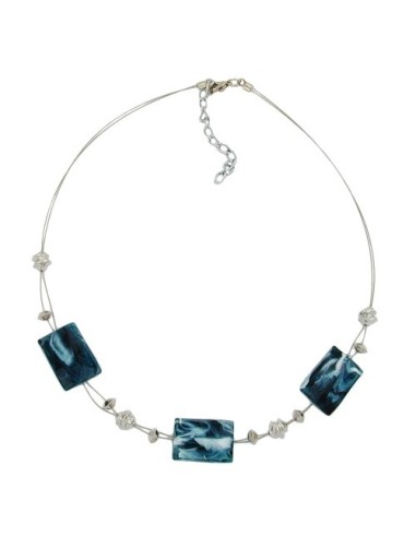 necklace steel-blue and white beads on coated flexible wire 45cm
