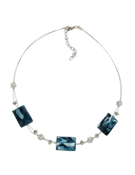 necklace steel-blue and white beads on coated flexible wire 45cm