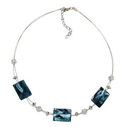 necklace steel-blue and white beads on coated flexible wire 45cm