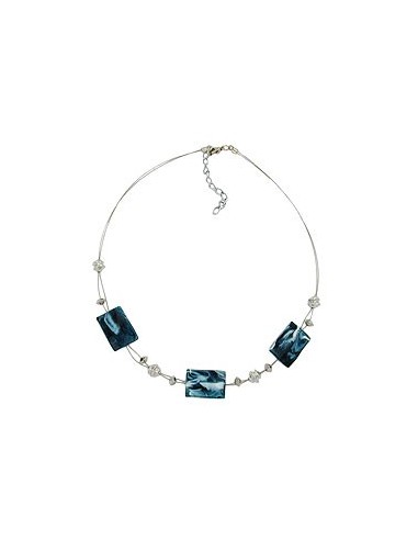 necklace steel-blue and white beads on coated flexible wire 45cm