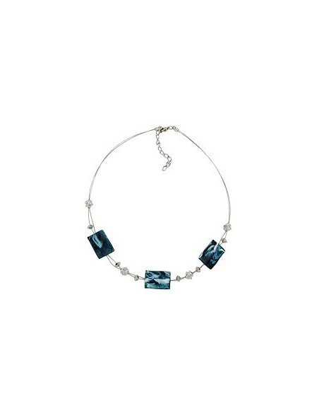 necklace steel-blue and white beads on coated flexible wire 45cm