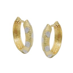 hoop earrings 14x3mm hinged square bicolor diamond cut 9k gold