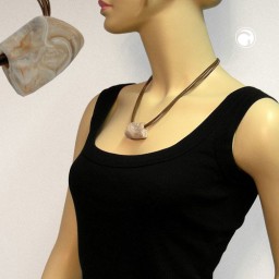 necklace trapezium beige marbled 45cm