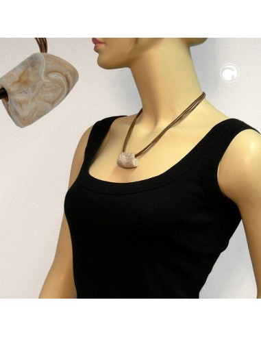 necklace trapezium beige marbled 45cm