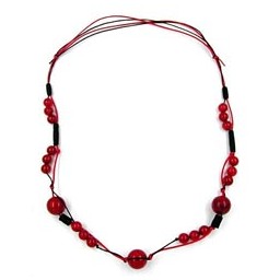 necklace beads red-black cord red-black