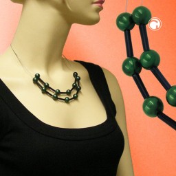 necklace green and black beads on coated flexible wire