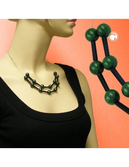 necklace green and black beads on coated flexible wire