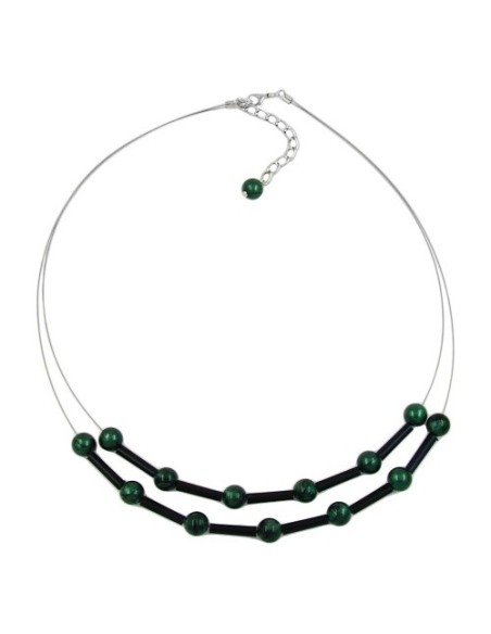necklace green and black beads on coated flexible wire
