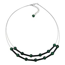 necklace green and black beads on coated flexible wire